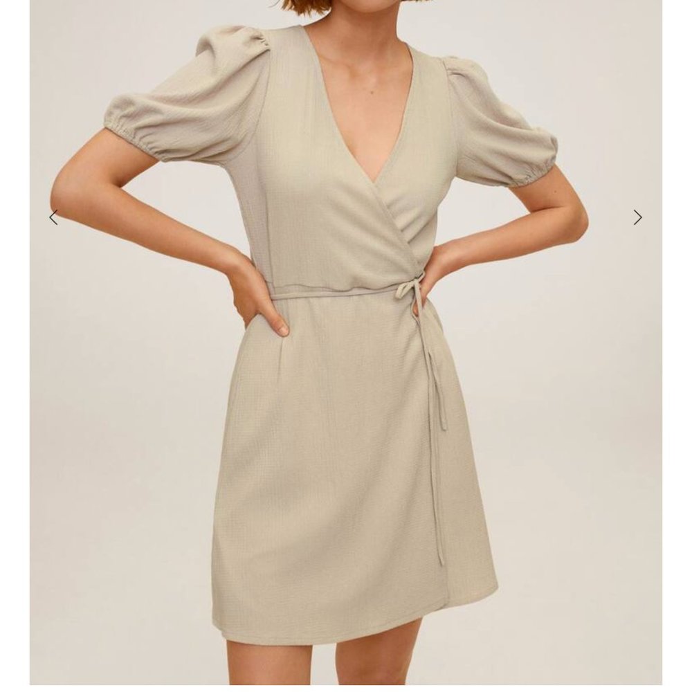 MANGO Balloon Sleeve Tie Waist Dress
